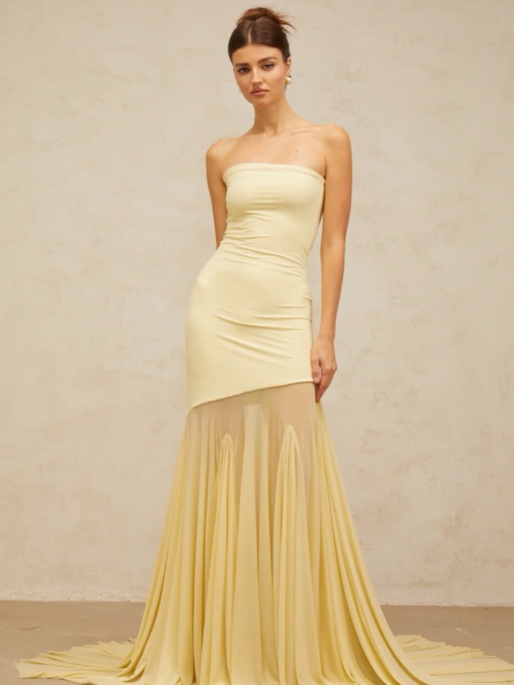 Strapless Cream Mermaid Gown with Sheer Train